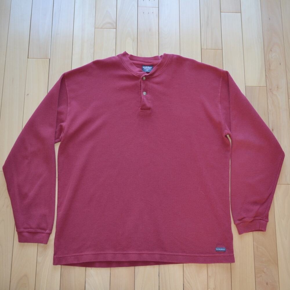 Woolrich Thermal Waffle Henley Long Sleeve Shirt Tee Size Large Red